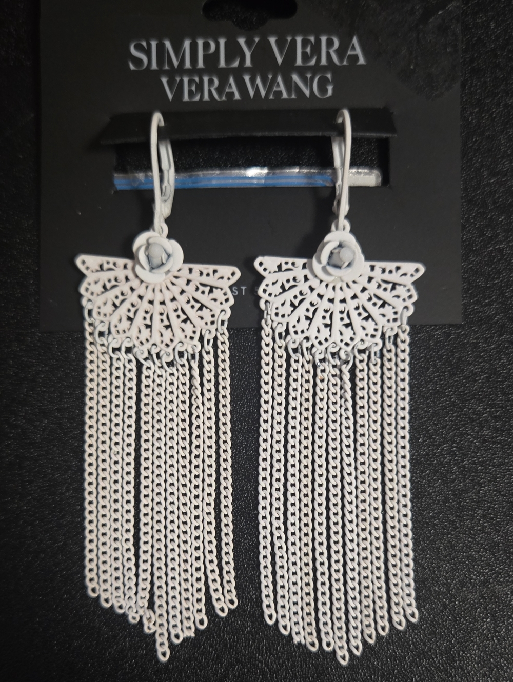 New! Simply Vera Vera Wang White Filigree Chain Fringe Earrings